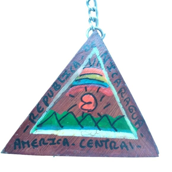 Handcrafted Nicaragua Souvenir Keychain Wood Triangle Central American Art - Picture 2 of 7